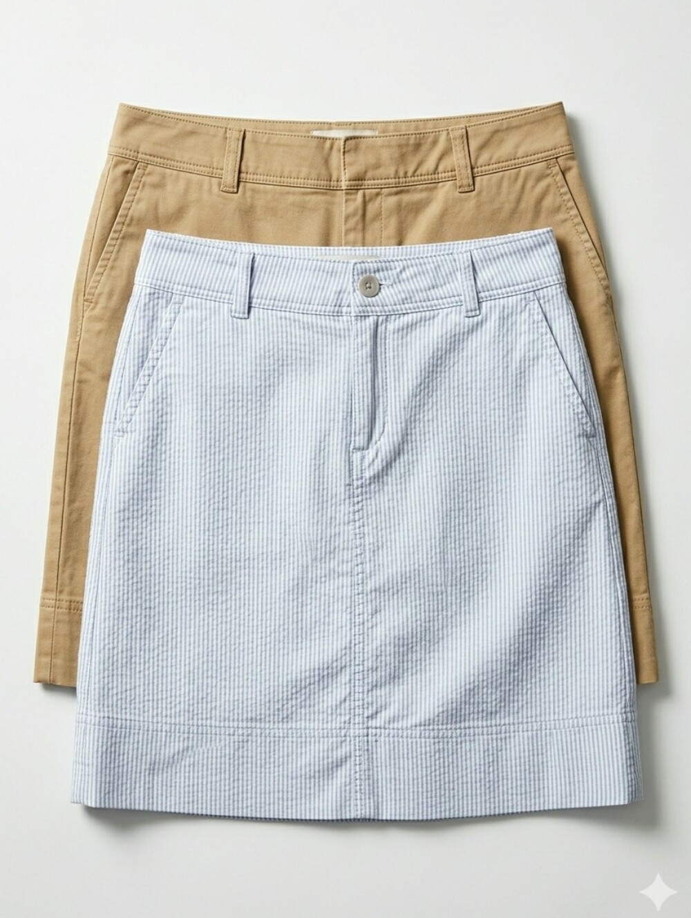 MERONA Skirt Bundle Size 10 Lot of 2 Tan Cotton Chino & Blue Seersucker - Picture 1 of 10